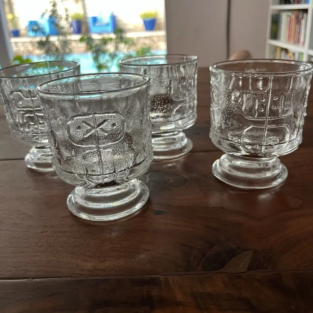 Vintage Nanny Still for Riihimäen Lasi Finland Brutalist Punch Cups Glasses x4